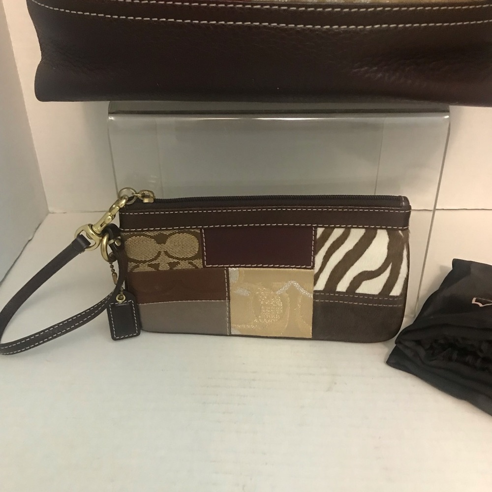 Coach Brown Leather and Suede Patchwork Design H0693-10434 plus Wristlet Tote - Picture 4 of 12